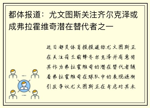 都体报道：尤文图斯关注齐尔克泽或成弗拉霍维奇潜在替代者之一